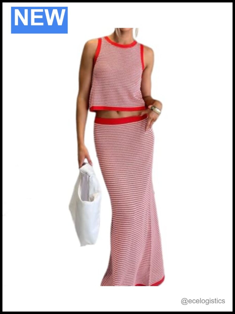 Two Piece Knit Outfit Sleeveless Maxi Skirt Business Casual Lounge Set